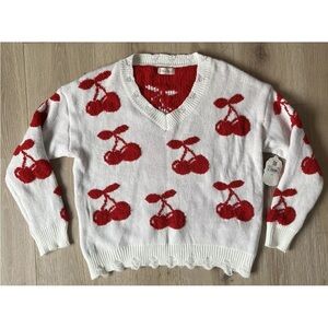 Altar'd State Cherry Sherpa Distressed Sweater Womens Size Large * G11